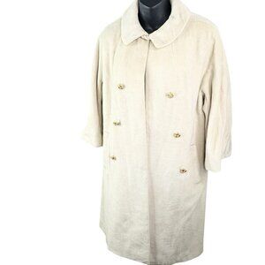 VTG 50s Beige Winter Swing Midi Coat Gold Metal Buttons Women’s M 3/4 Sleeves